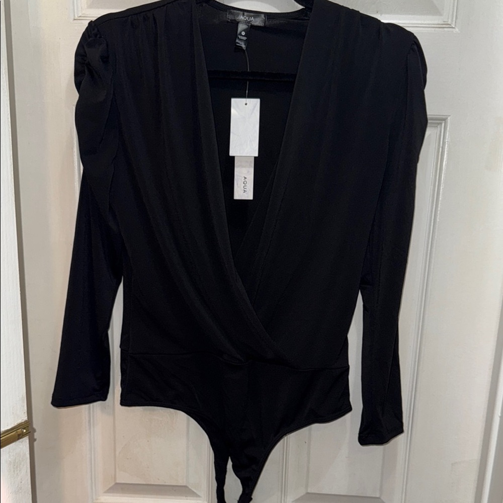 Aqua Black Wrap Bodysuit Top